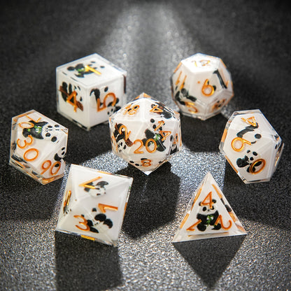 Milky white resin panda dice set