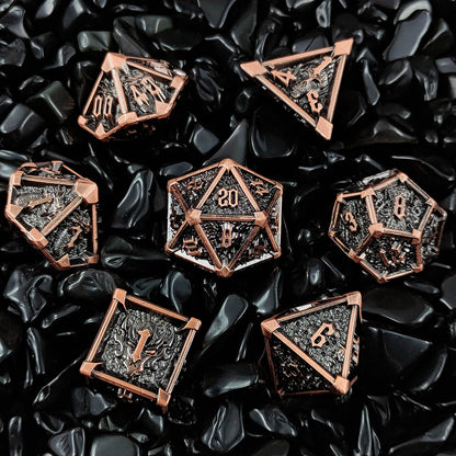 Metal Solid Star angle Dice Set, Patina Copper