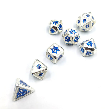 White Blue Metal Solid Petal Pattern Dice Set