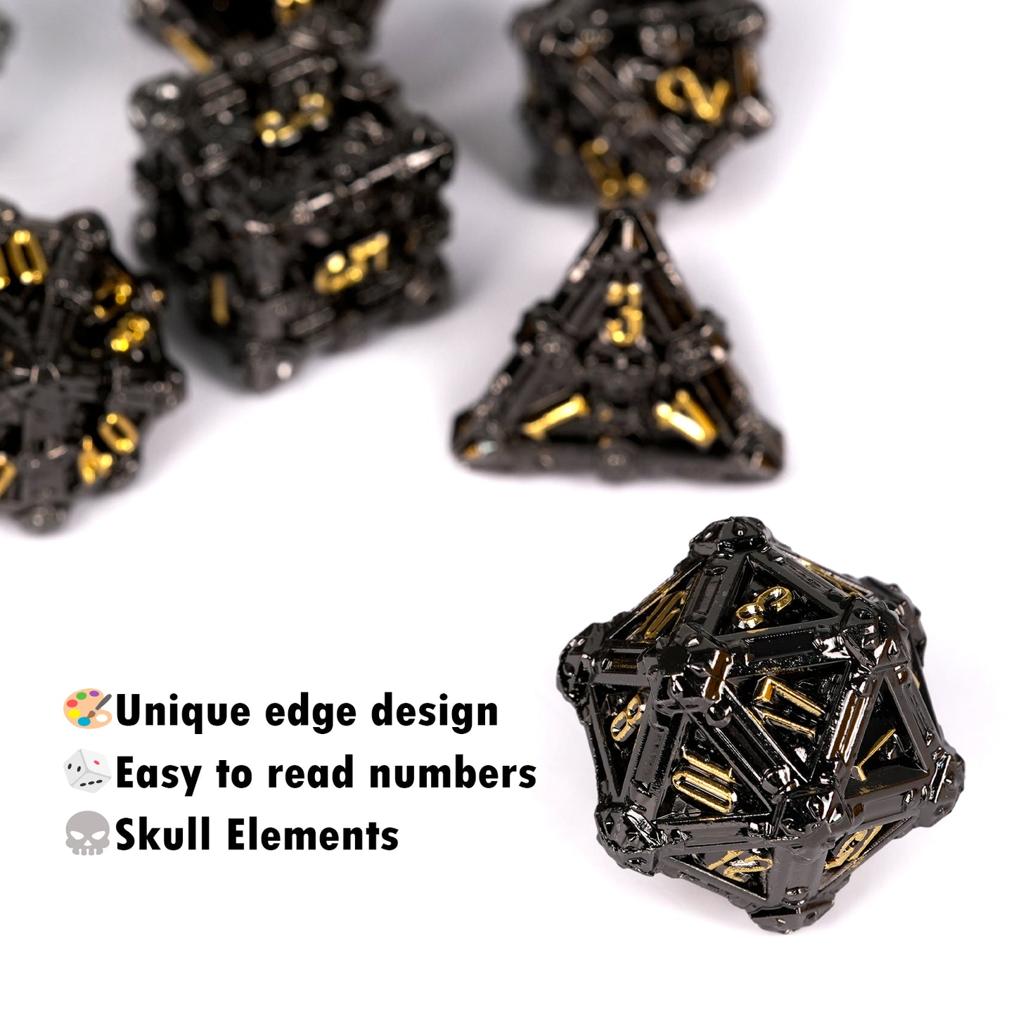 Metal Solid Skull Dice Set, Many Colors