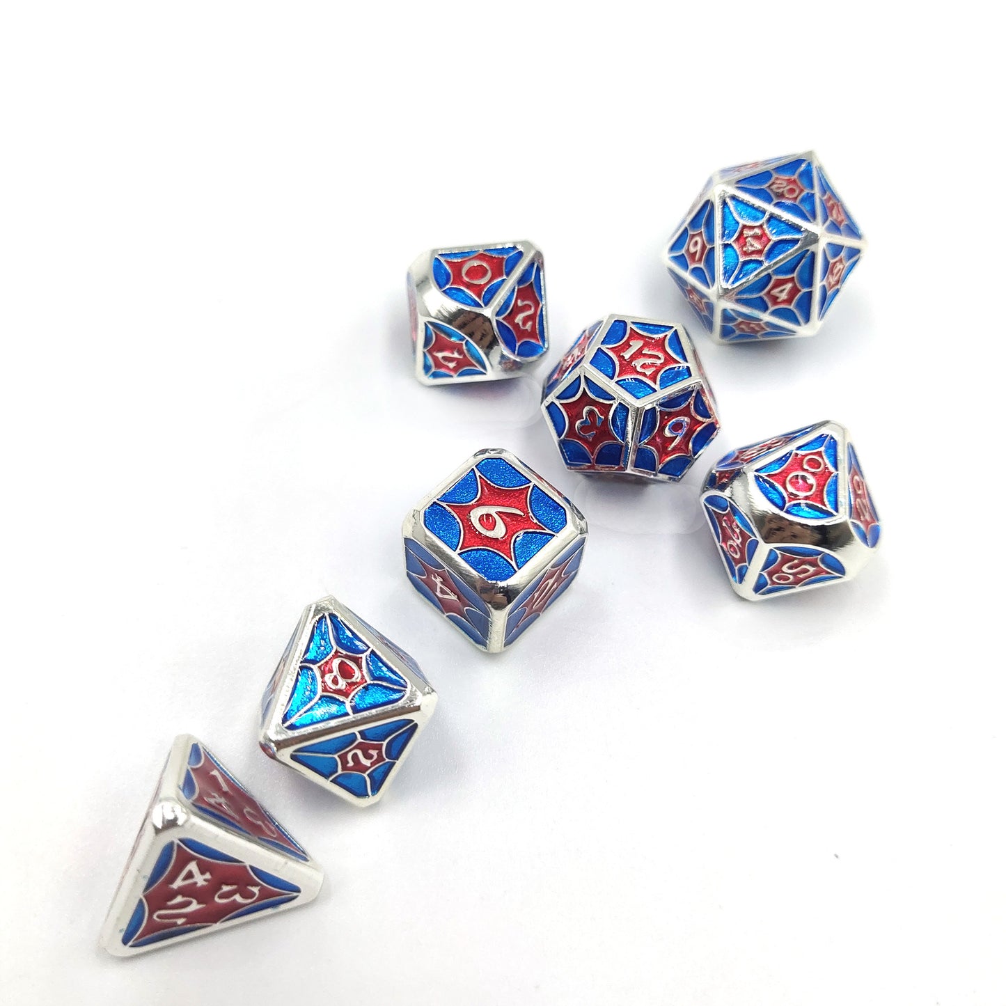 Jeu de dés à motif de pétale solide en métal bleu rouge 