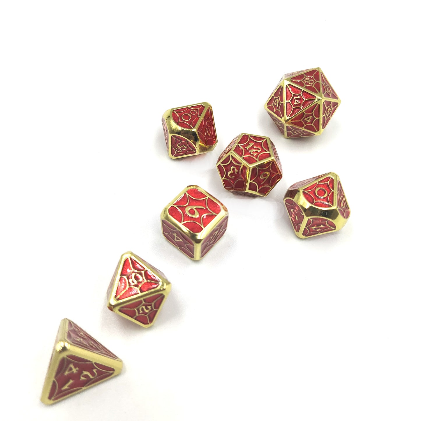 Golden Red Metal Solid Petal Pattern Dice Set