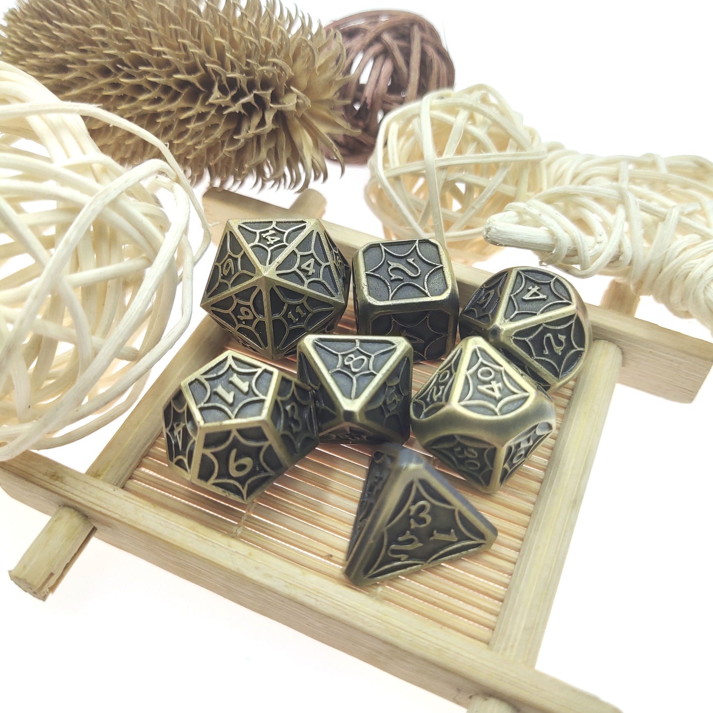 Bronze Metal Solid Petal Pattern Dice Set