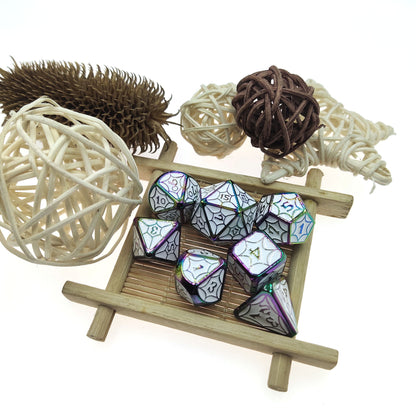 Colored metal solid petal pattern dice