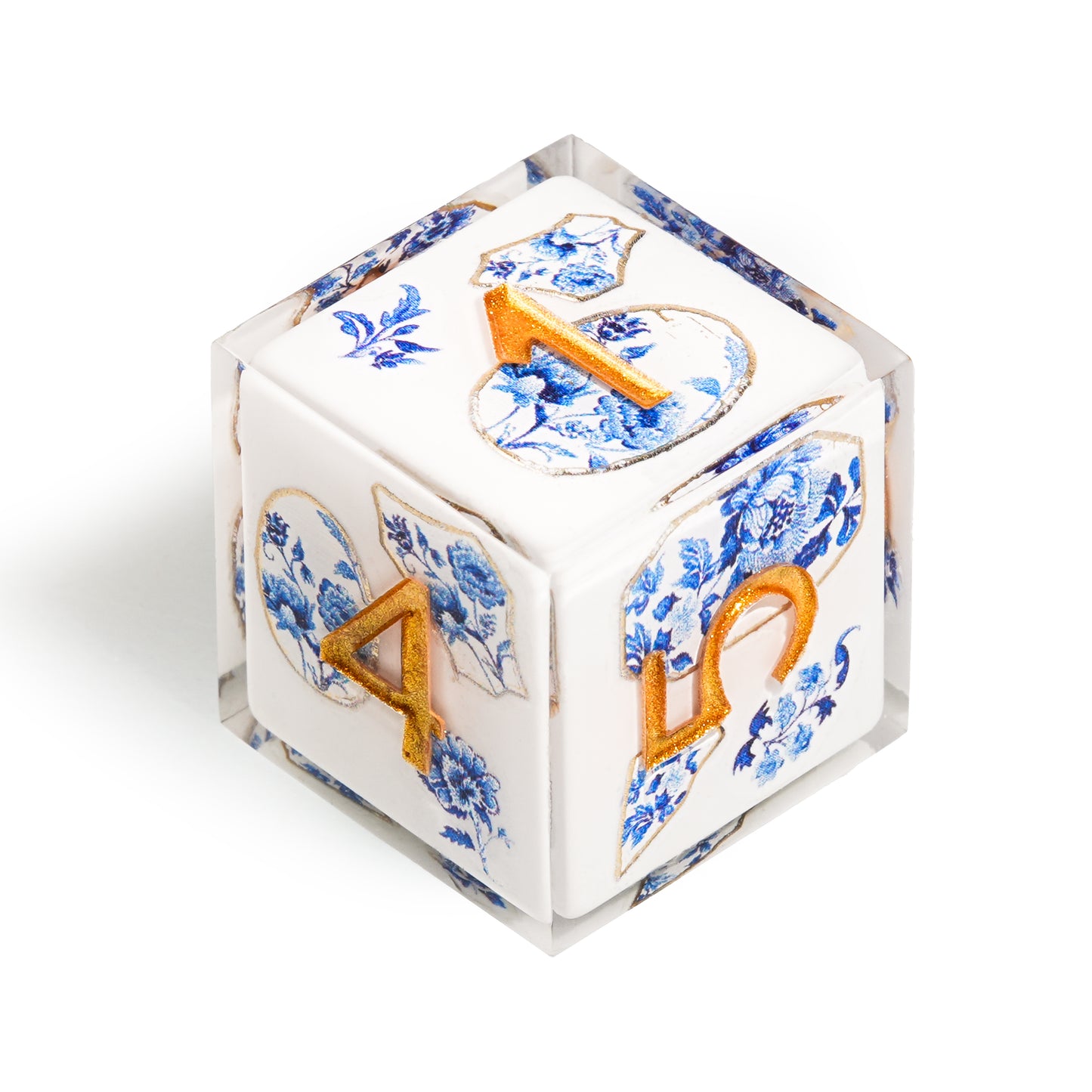 Resin Solid Blue and white porcelain flower Dice Set