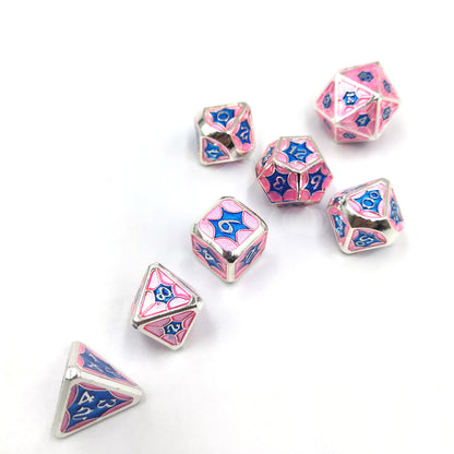 Ensemble de dés à motif de pétale solide en métal bleu rose 