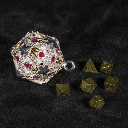 Pink gem metal dice cage + dice