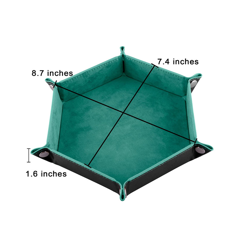 PU Leather Dice Tray Folding Hexagon Dice Holder Tray for Dungeons and Dragons RPG Table Games, Green
