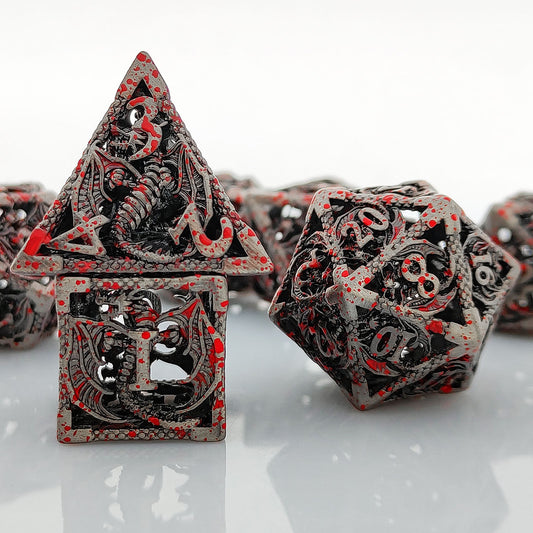 Metal Hollow Pterosaur 7Pcs Dice Set, Bloodstain