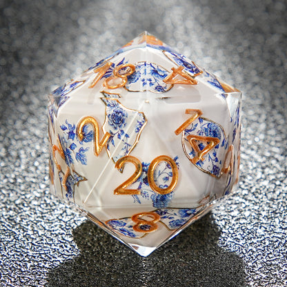 Resin Solid Blue and white porcelain flower Dice Set