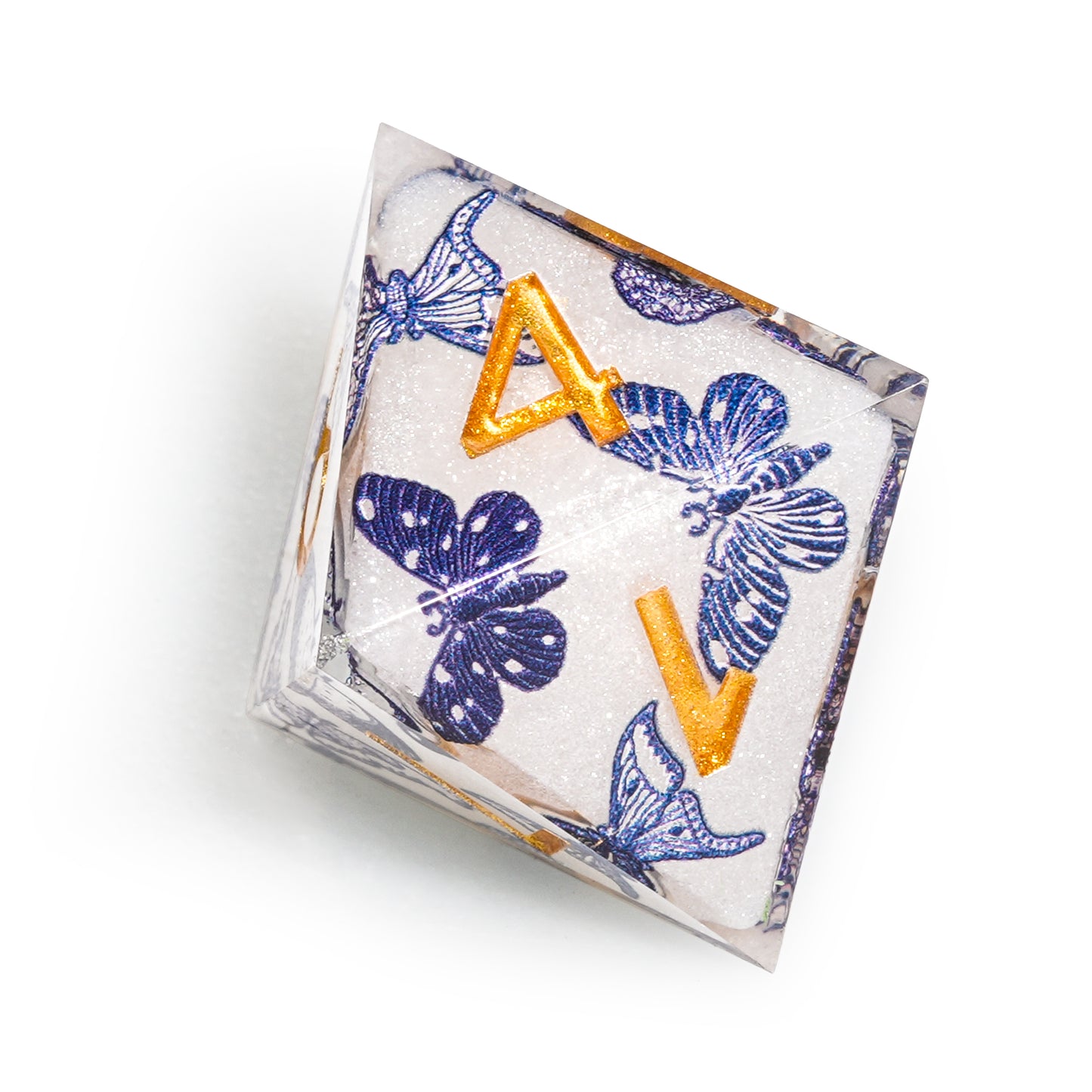 Schmetterlingswürfel-Set aus massivem blauem und weißem Porzellan aus Kunstharz 