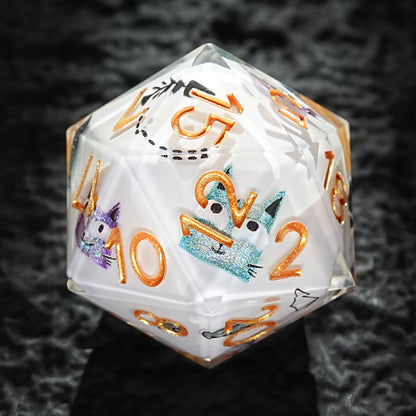 White Resin Solid Smiley Cat Dice Set