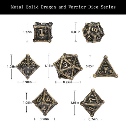 Metal Solid Dragon And Warrior Dice Set, Black Nickel Blue