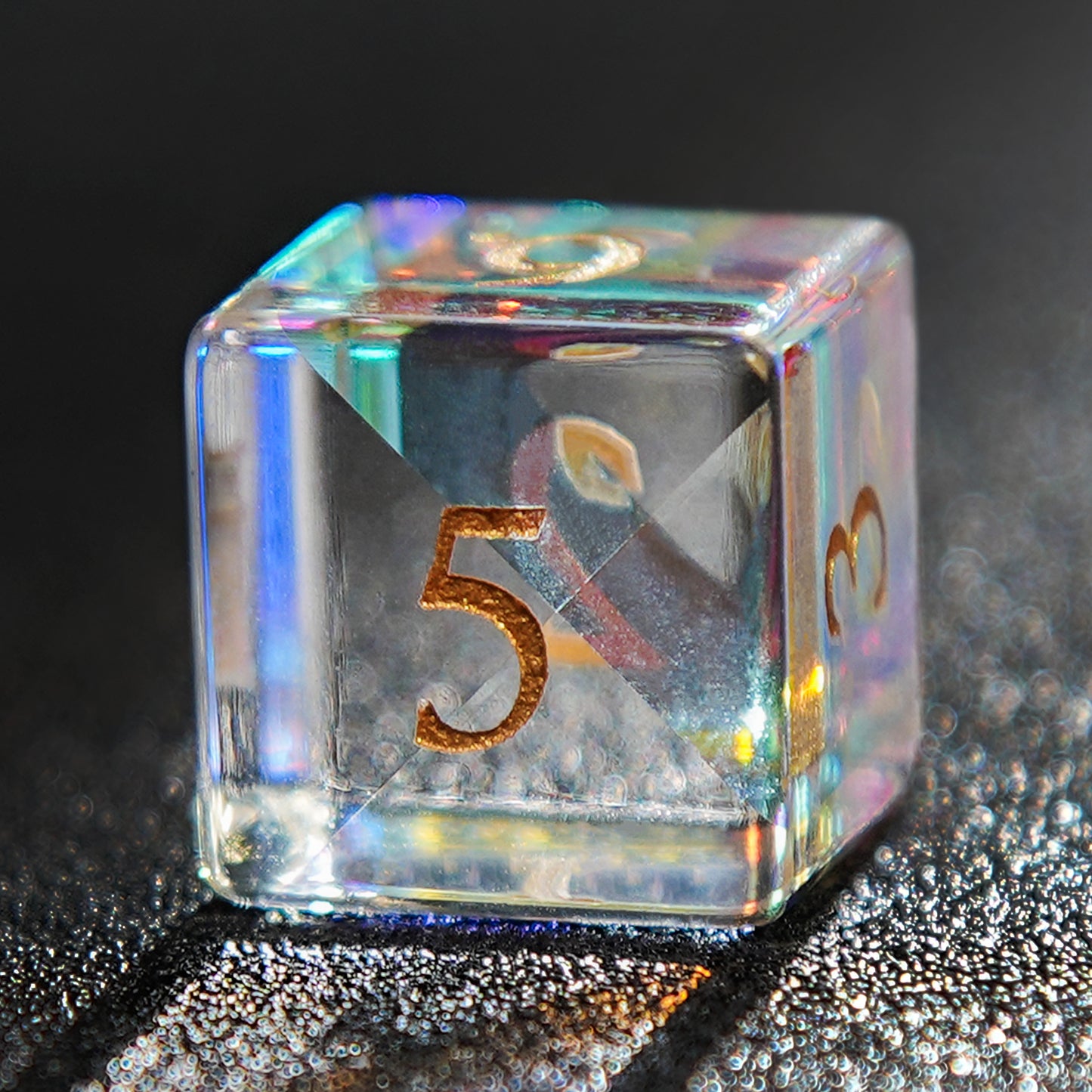 Colored Transparent Gemstone+Golden  Numbers  D&D Dice Set