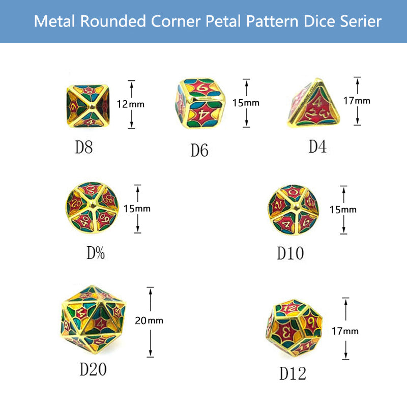 Ensemble de dés à motif de pétale solide en métal rouge doré 