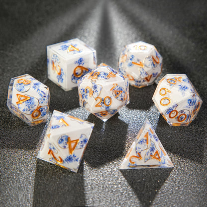 Resin Solid Blue and white porcelain flower Dice Set