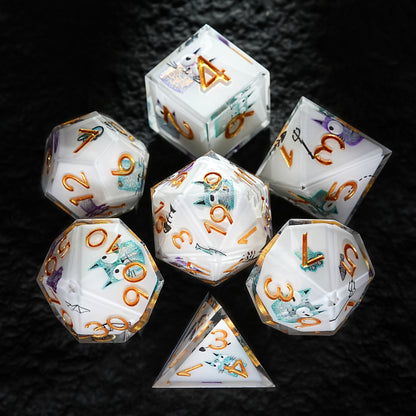 White Resin Solid Smiley Cat Dice Set