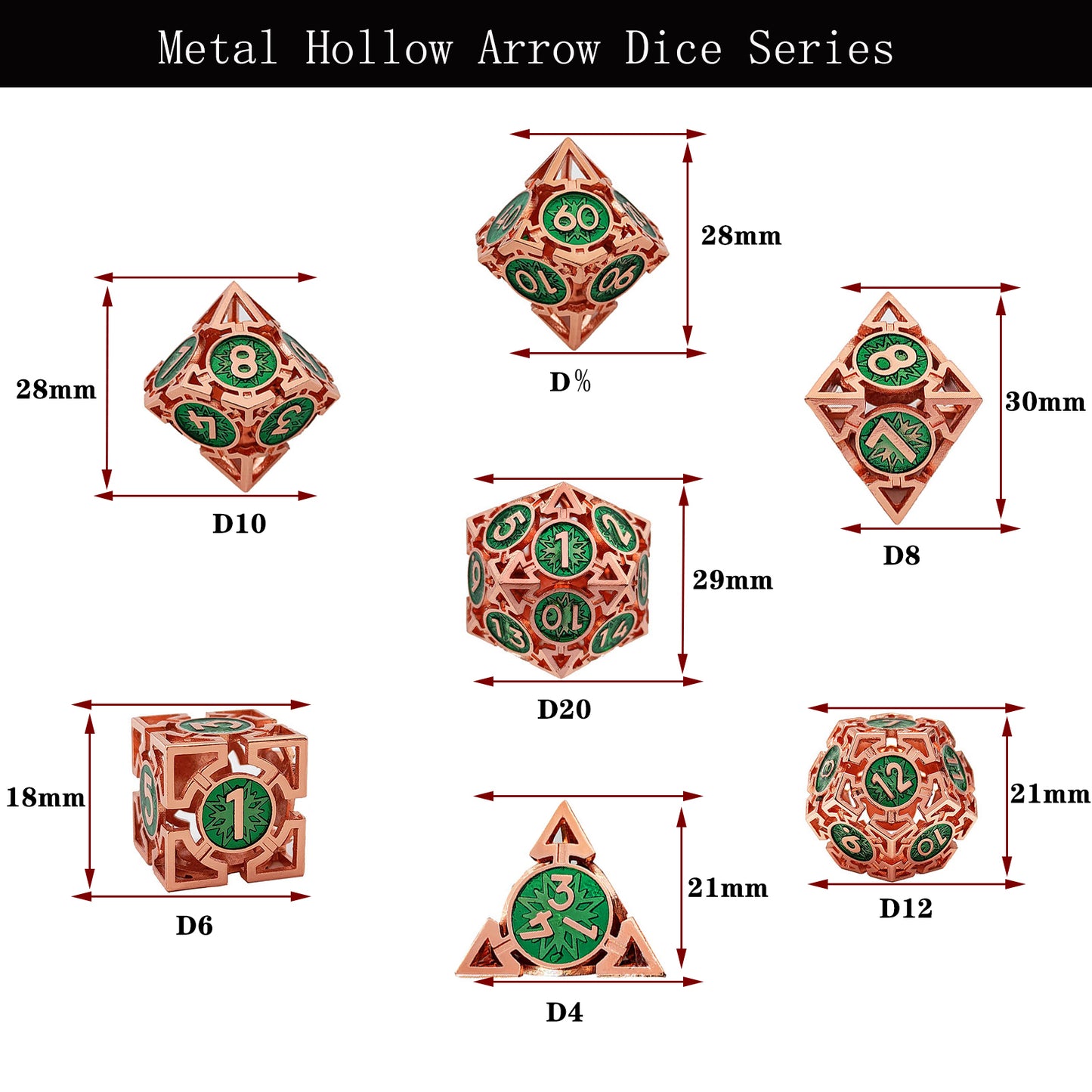 Ensemble de dés de pique creux en métal nickel antique 