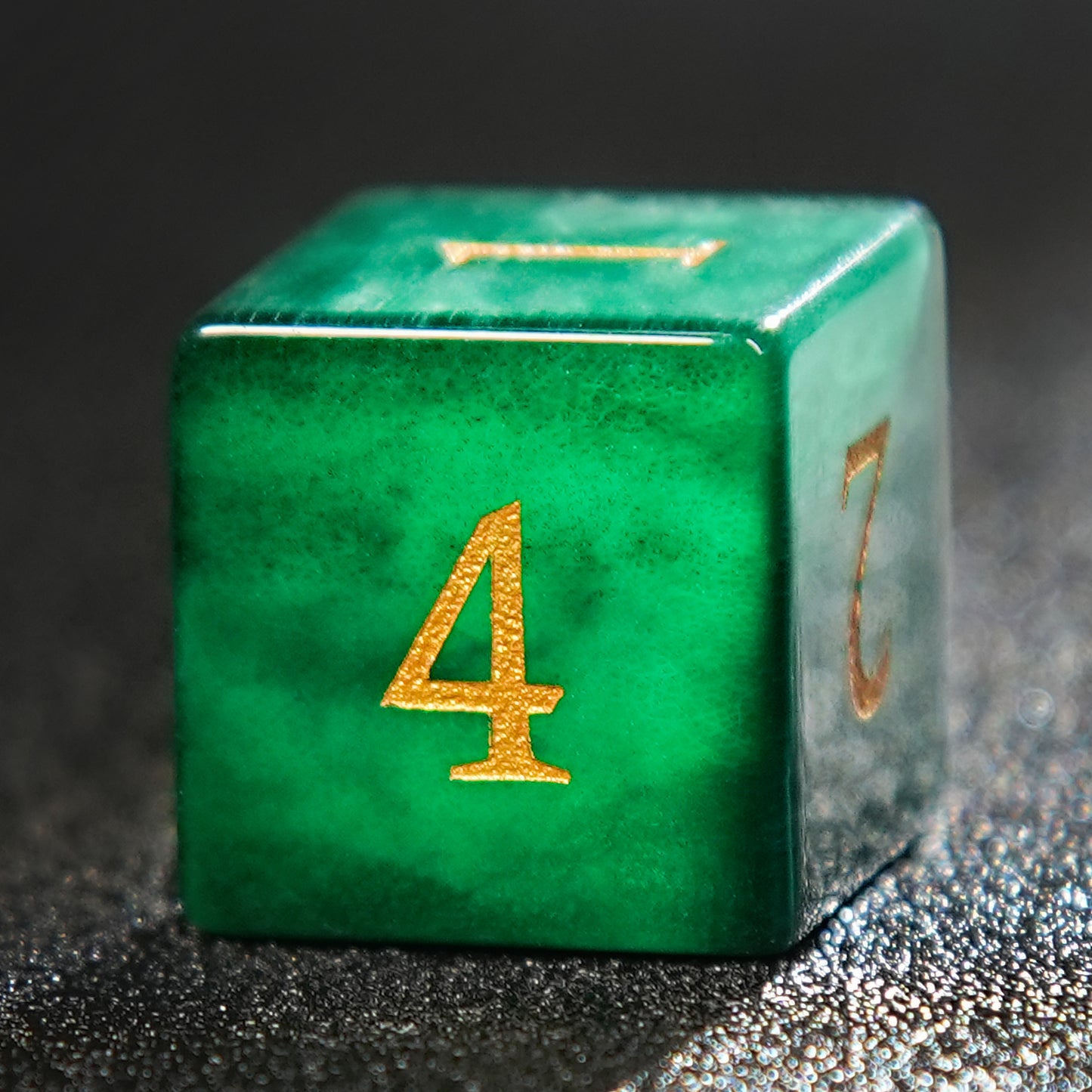 Green Gemstone+Golden Numbers D&D Dice Set