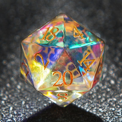 Colored Transparent Gemstone+Golden  Numbers  D&D Dice Set