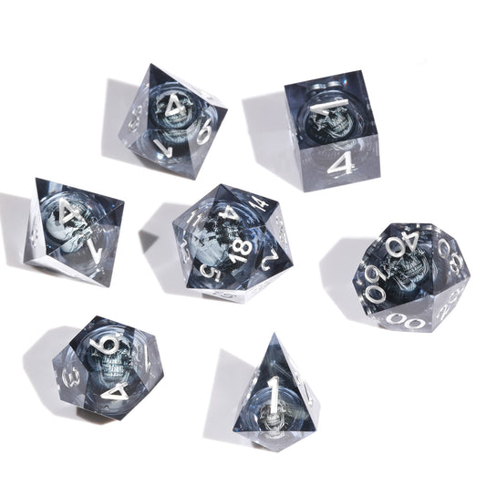 Skull Core Resin Dice Set, Black + Silver Numbers