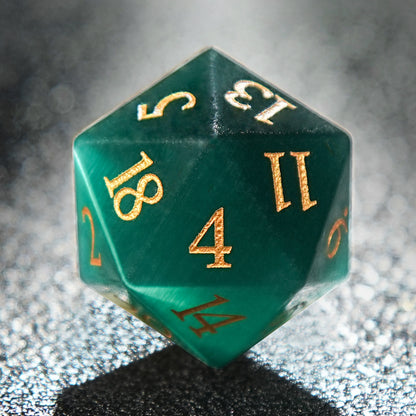 Green Gemstone+Golden Numbers D&D Dice Set