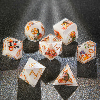 White Resin Solid Beijing opera Dice Set，Golden Numbers