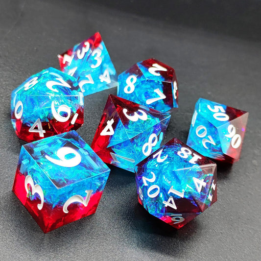 Sharp Edge Resin Dice Set, Blue-red + White Numbers