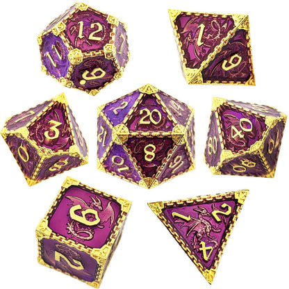 Jeu de dés Dragon solide en métal, imitation violet doré 