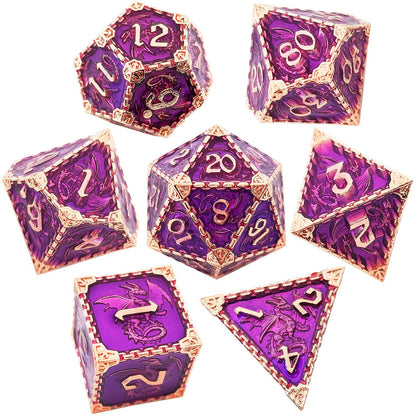 Jeu de dés Dragon solide en métal, imitation violet doré 