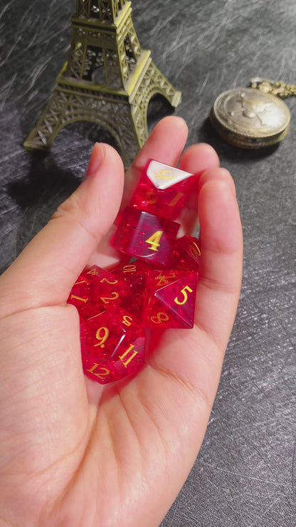 Red Rabbit Motif Gemstone D&D Dice Set