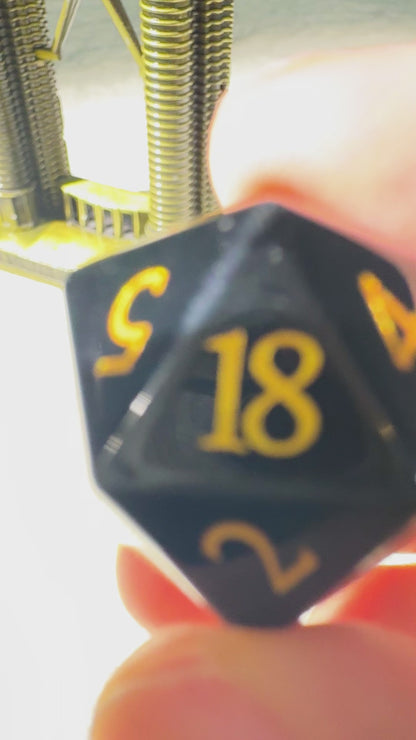 Obsidian + Golden  Numbers  D&D Dice Set