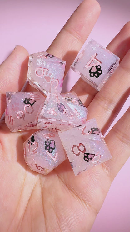Pink Resin Solid Cat Paw Dice Set