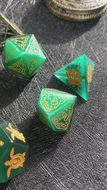 Green Ocean Motif Gemstone D&D Dice Set