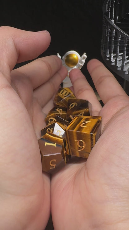 Brown Red Gemstone+Golden Numbers D&D Dice Set